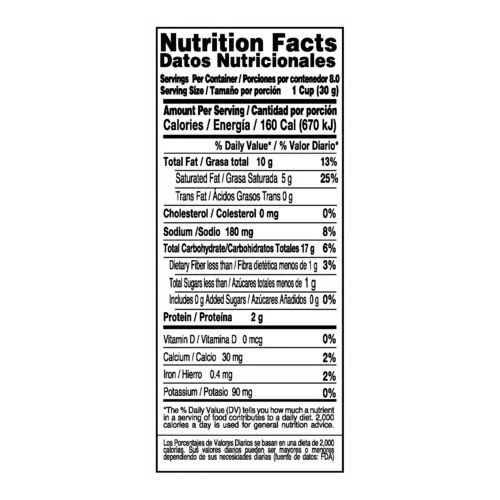 Tabla de informacion nutricional de Favori Mix Pachanga
