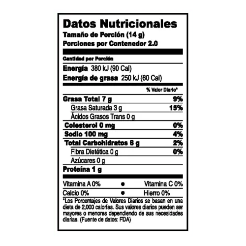 Tabla de informacion nutricional de Max Centavitos