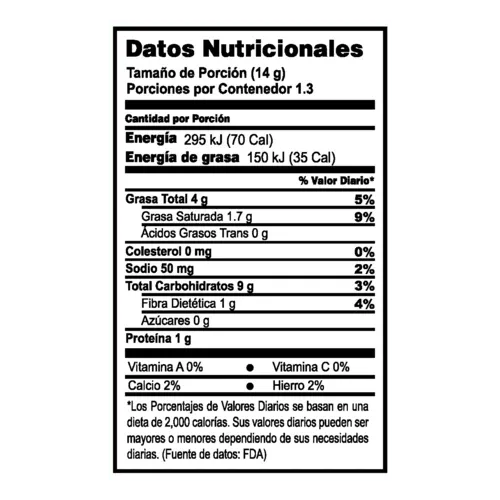 Tabla de informacion nutricional de ELOTITOS CON PIQUETE