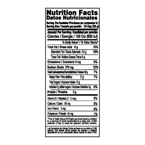 Tabla de informacion nutricional de Favori Mix Picante