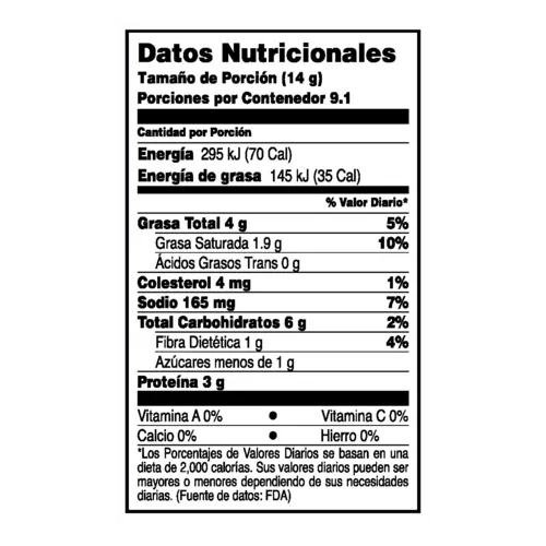 Tabla de informacion nutricional de Favori Mix Criollo