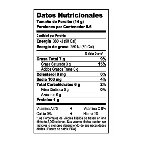 Tabla de informacion nutricional de CENTAVITOS